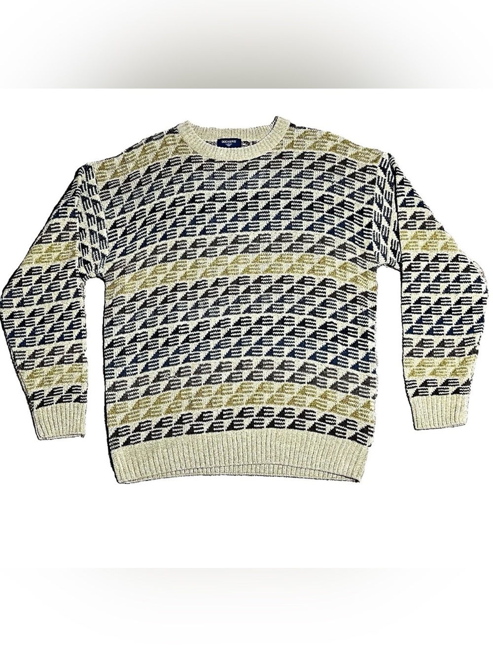 Vintage 1990s Dockers Abstract Triangle Crewneck Sweater Coogi Style Mens M